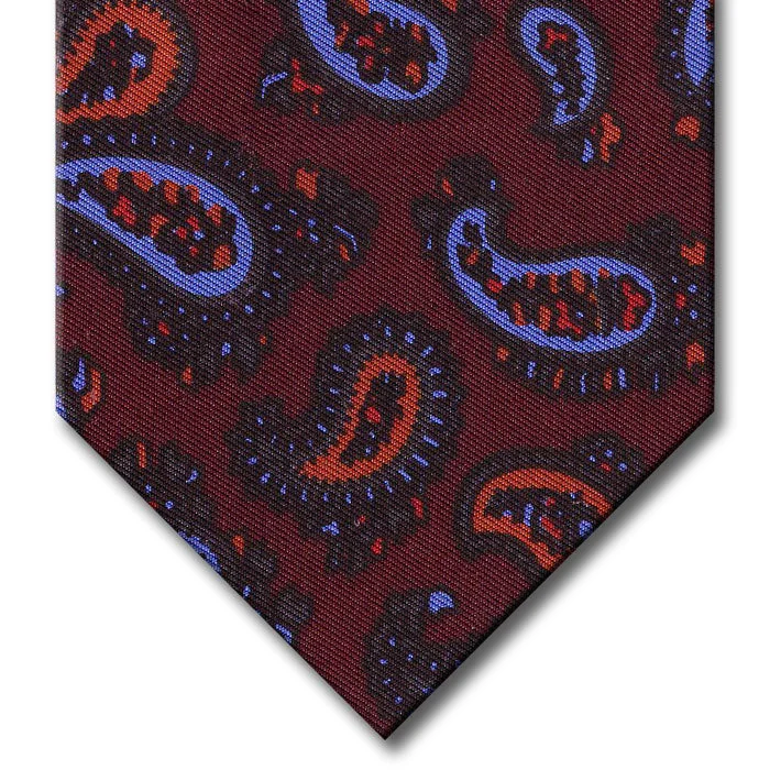 premium silk bow ties for corporate events-Burgundy with Light Blue and Brown Paisley Tie