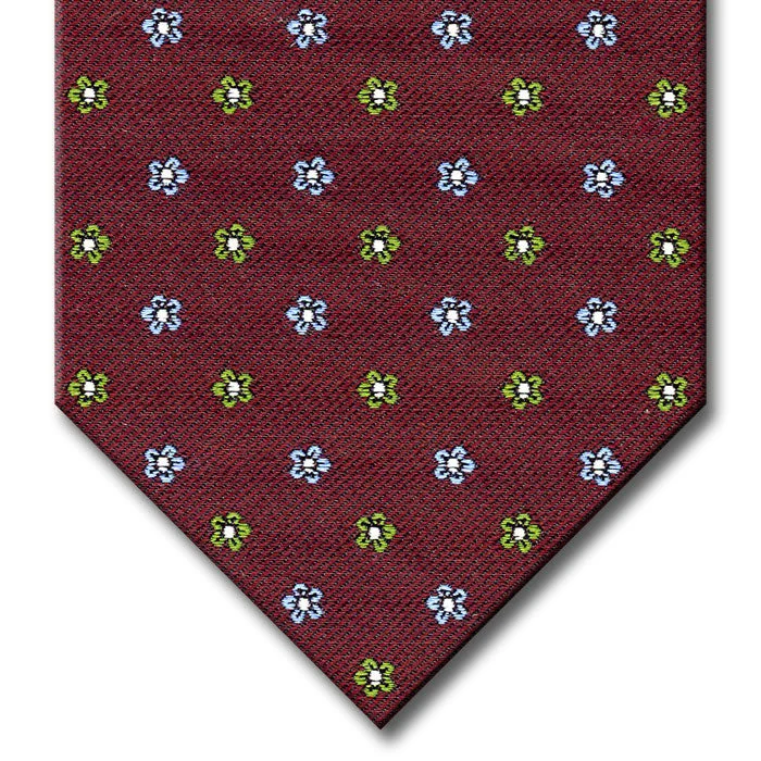 business silk necktie combinations for wedding events-Burgundy with Light Blue and Green Floral Pattern Custom Tie