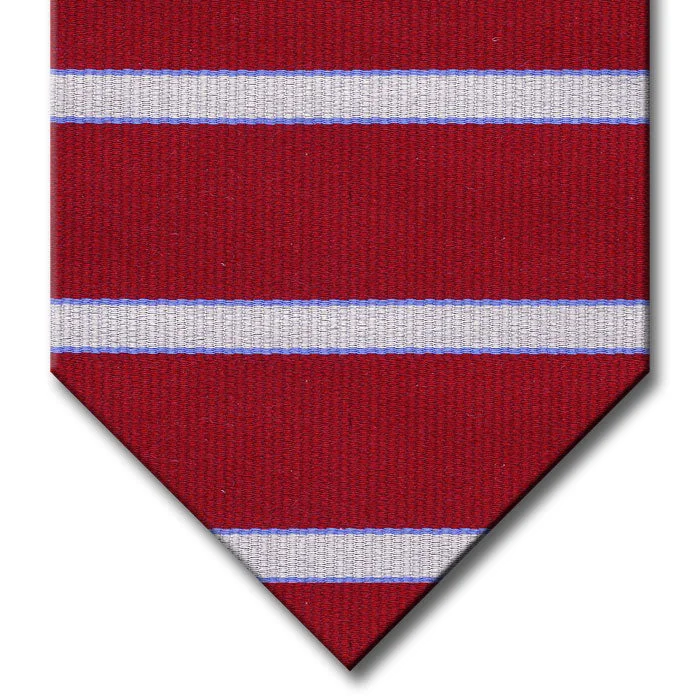 affordable wedding silk necktie sets-Burgundy with Light Blue and Silver Stripe Tie