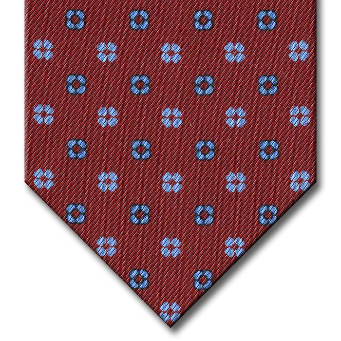 vibrant silk necktie designs for wedding events-Burgundy with Medium Blue Floral Pattern Tie