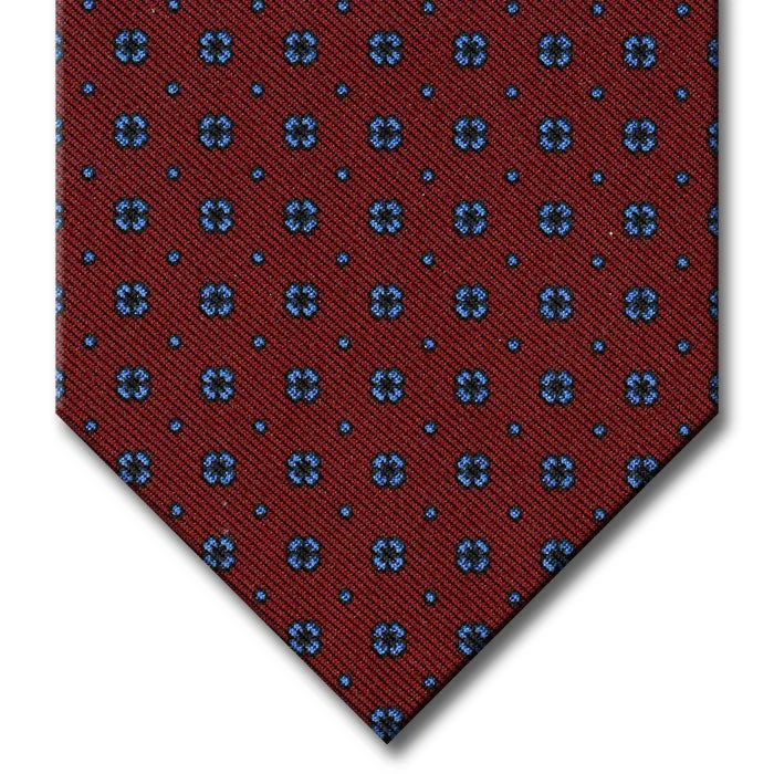 luxury silk wedding necktie designs for men-Burgundy with Medium Blue Floral Pattern Tie