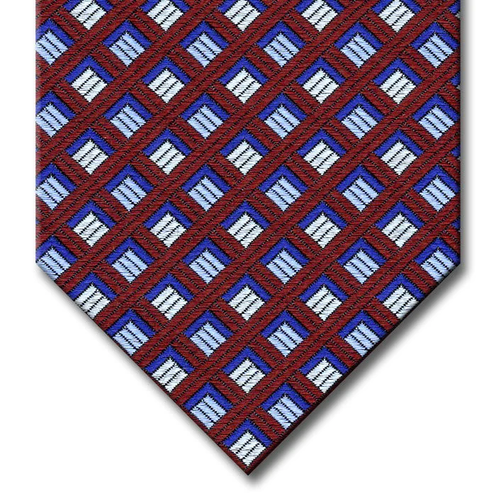 premium silk necktie ideas for wedding celebrations-Burgundy with Navy and Silver Geometric Pattern Tie