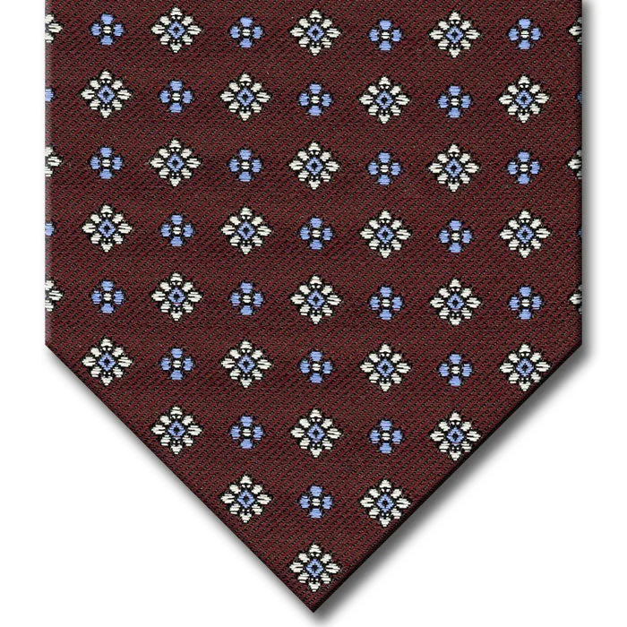 unique silk necktie patterns for weddings-Burgundy with Silver and Light Blue Floral Pattern Tie