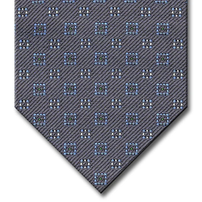 affordable silk wedding necktie designs for men-Charcoal Gray with Light Blue, Green and Silver Geometric Pattern Tie