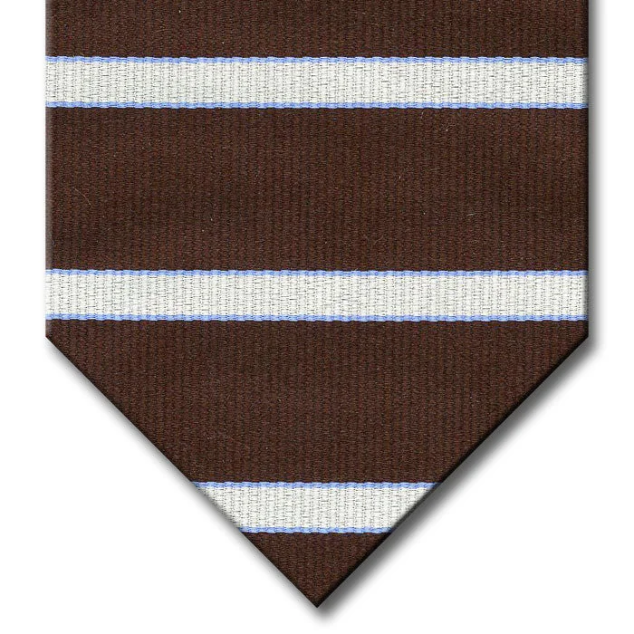 stylish wedding necktie combinations-Dark Brown with Light Blue and Silver Stripe Tie