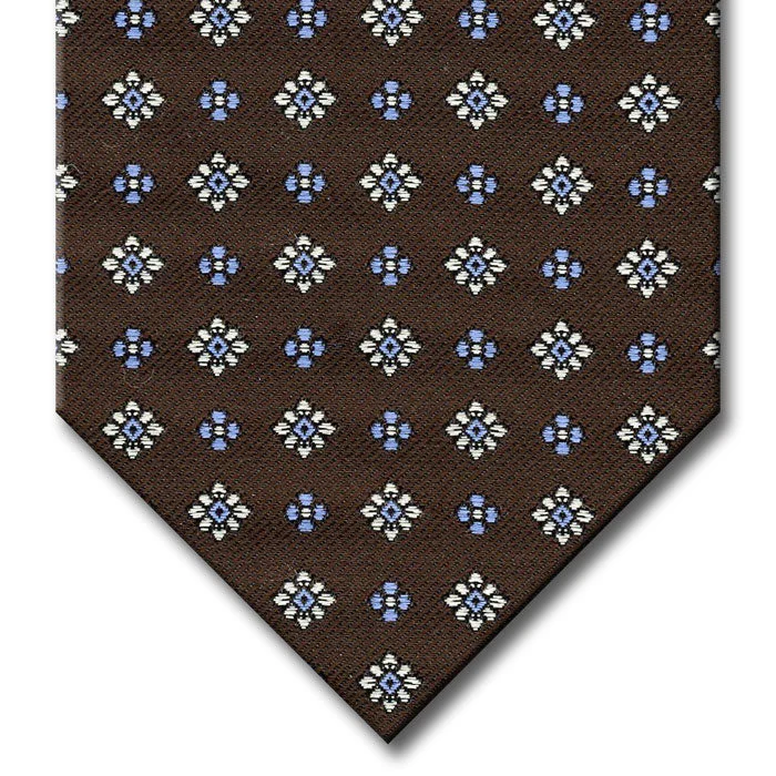 affordable silk necktie designs for weddings-Dark Brown with Silver and Light Blue Floral Pattern Tie