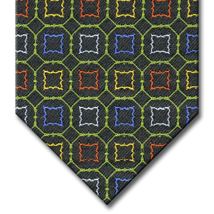 trendy silk necktie options for office meetings-Dark Green and Green with Red, Blue and Gold Medallion Custom Tie