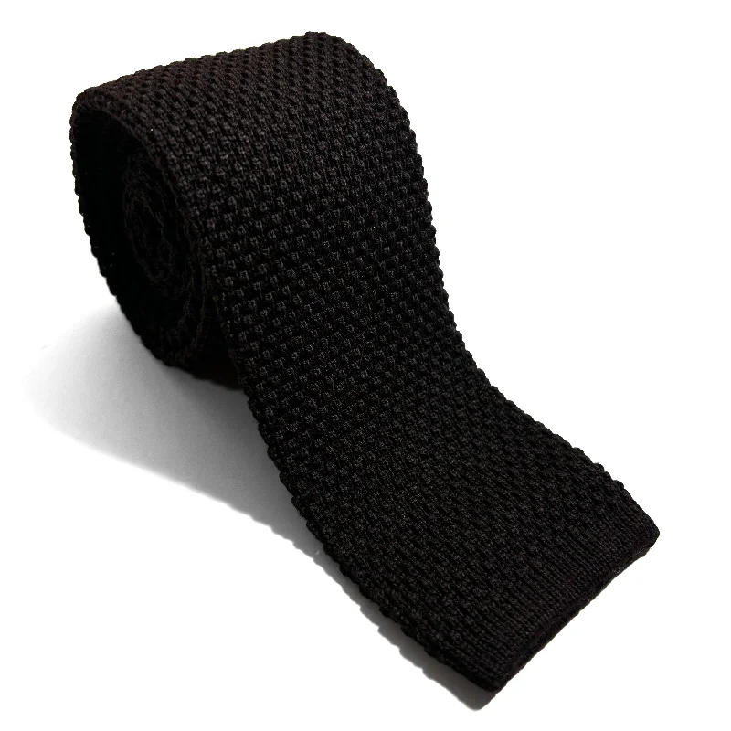 unique silk necktie combinations for weddings-Fine Dark Brown Wool Knitted Tie