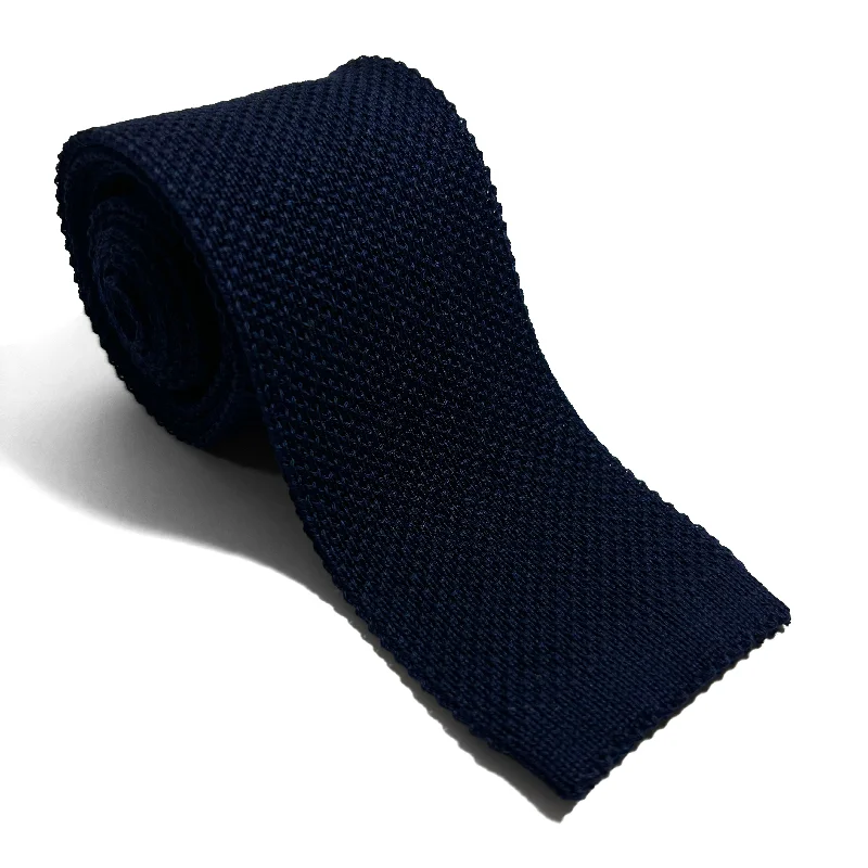 stylish silk wedding necktie colors-Fine Navy Blue Wool Knitted Tie