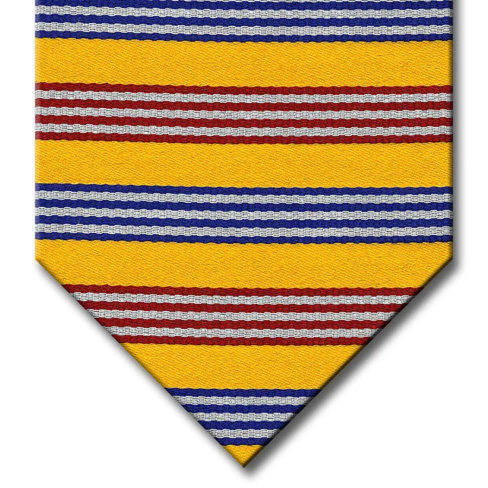 premium silk necktie styles for office wear-Gold with Red, Navy and Silver Stripe Tie