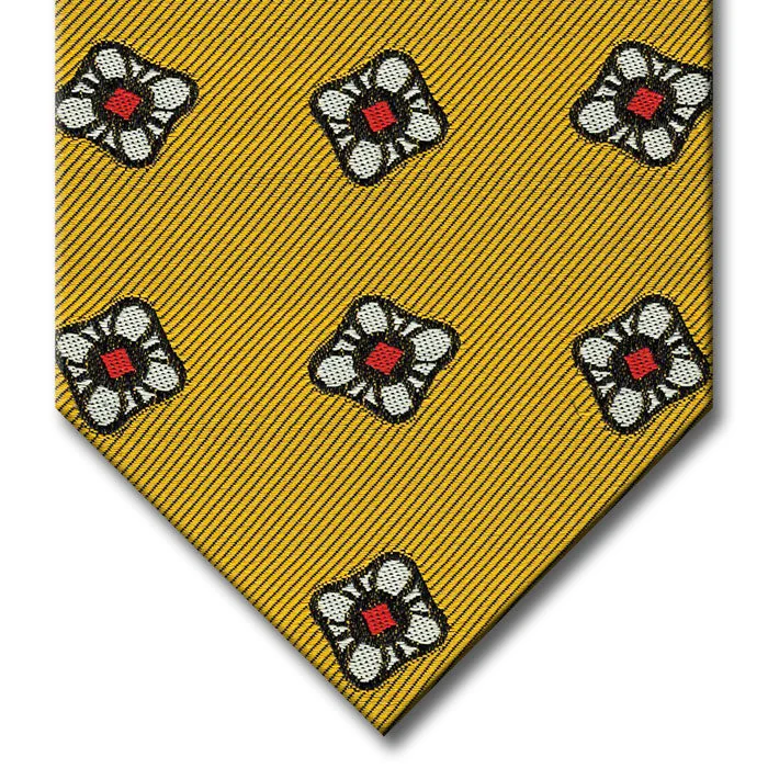 trendy silk necktie designs for business events-Gold with Silver and Red Floral Pattern Tie