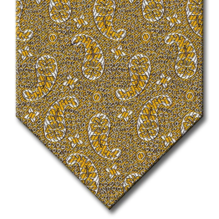 vibrant silk wedding necktie ideas for men-Gold with Silver Paisley Pattern Custom Tie