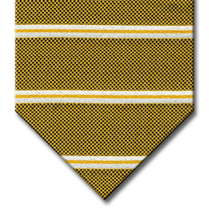 silk wedding necktie combinations for men-Gold with Silver Stripe Custom Tie