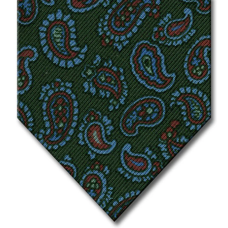 premium silk necktie designs for business wear-Green and Medium Blue Paisley Tie