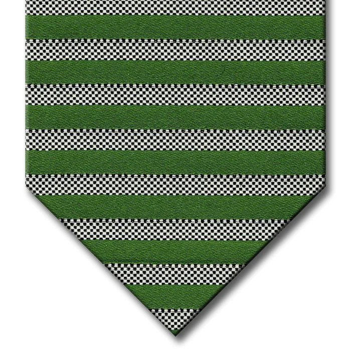 luxurious silk necktie designs for business wear-Green and Silver Stripe Custom Tie