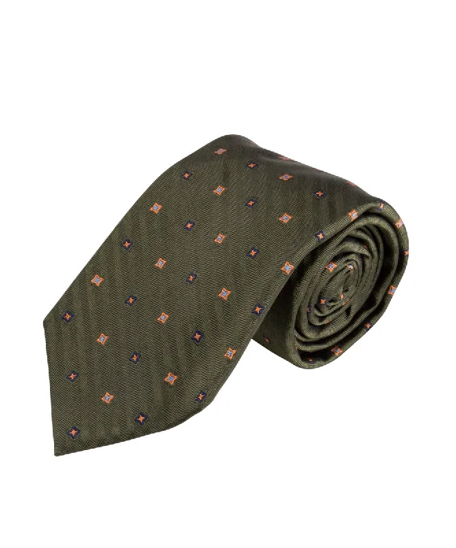 luxurious silk necktie combinations for weddings-Green Herringbone Neat Tie (Long)