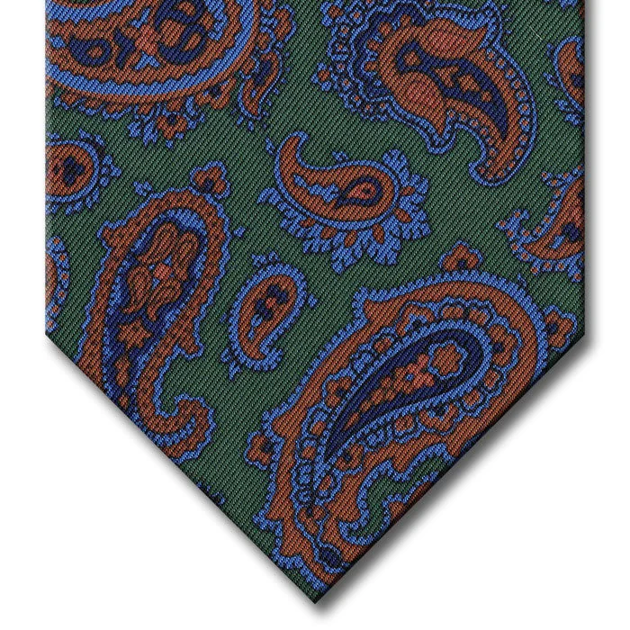 stylish silk ties for corporate meetings-Green, Light Brown and Blue Paisley Tie