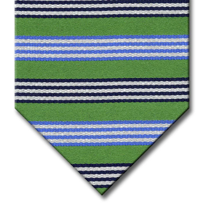 luxury silk bow ties for office wear-Green with Blue, Navy and Silver Stripe Tie