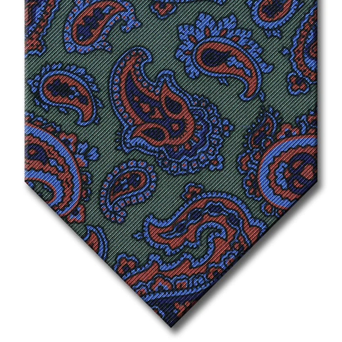 stylish silk necktie sets for corporate wear-Green with Brown and Blue Paisley Tie