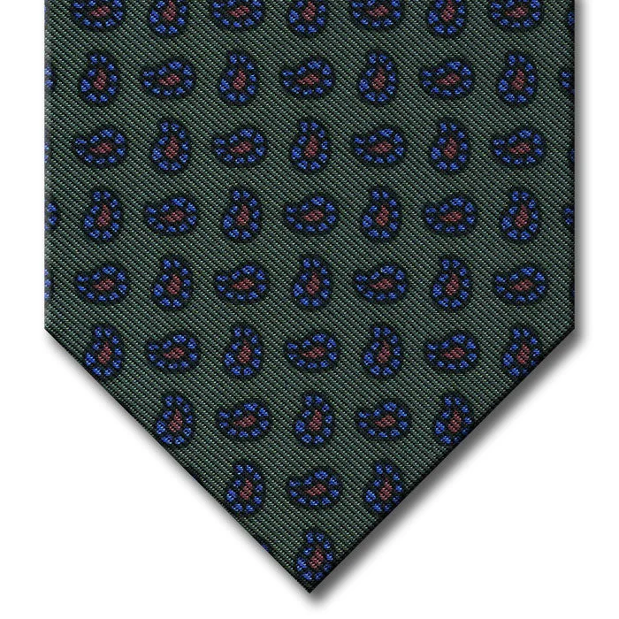 designer silk necktie packs for office wear-Green with Medium Blue Paisley Pattern Tie