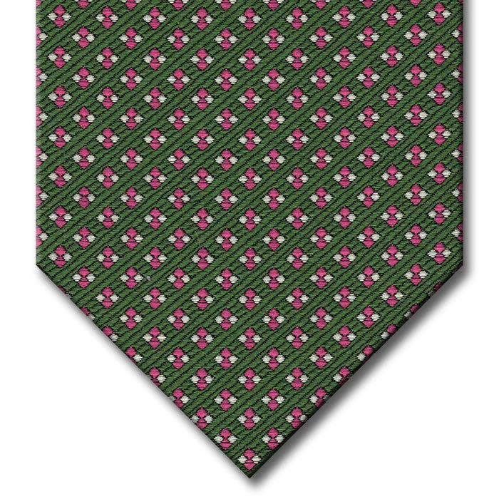 classic wedding silk necktie patterns-Green with Pink and Silver Dot Pattern Tie