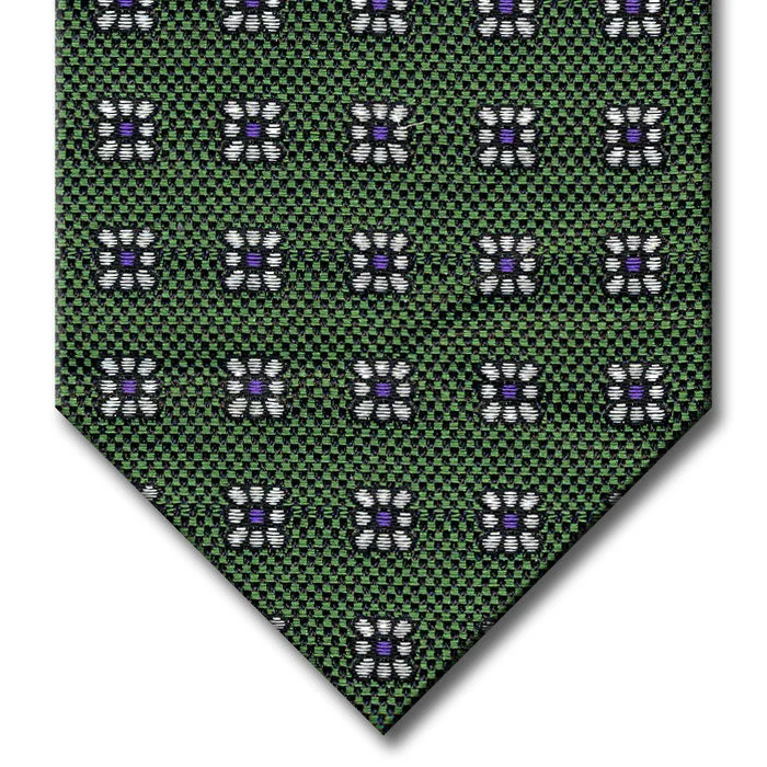 affordable silk necktie designs for weddings-Green with Purple and Silver Floral Pattern Custom Tie