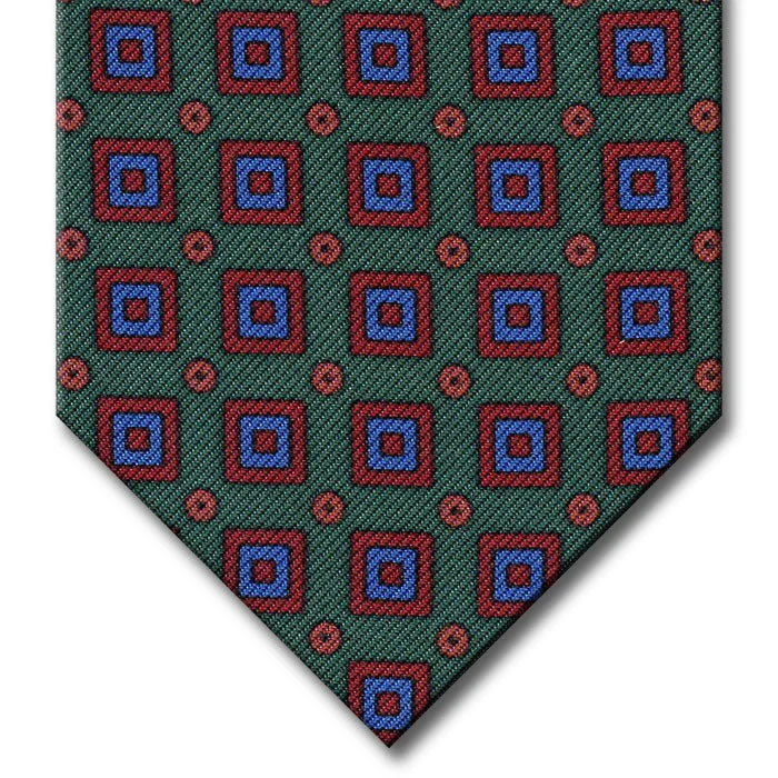 vibrant silk necktie options for formal events-Green with Red and Blue Geometric Pattern Tie