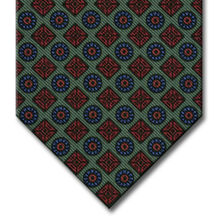 luxurious wedding silk necktie options for men-Green with Red and Blue Geometric Pattern Tie