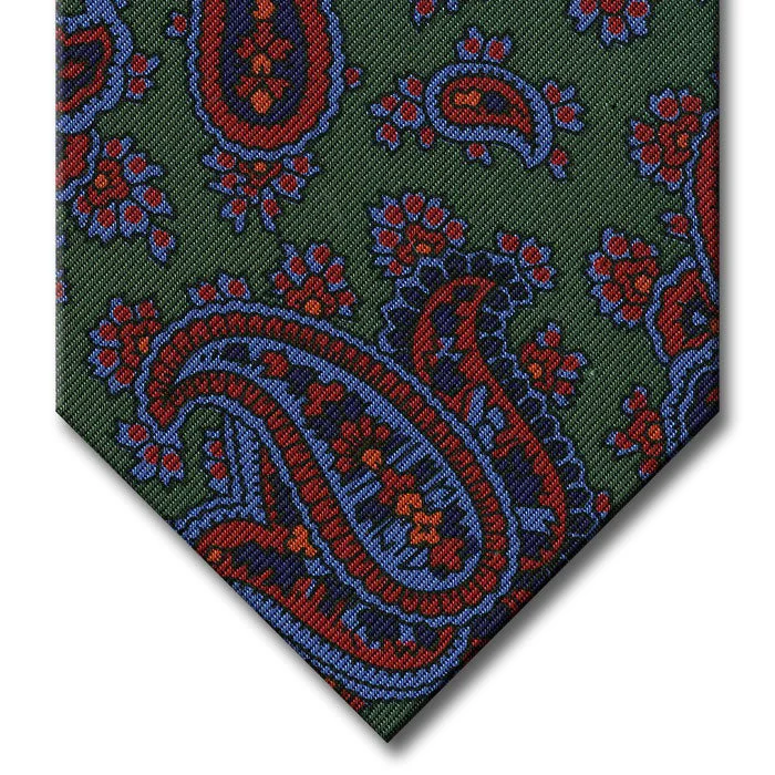 luxury silk necktie options for wedding parties-Green with Red and Blue Paisley Tie