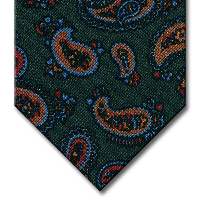 high-end silk necktie sets for wedding celebrations-Green with Red and Brown Paisley Tie