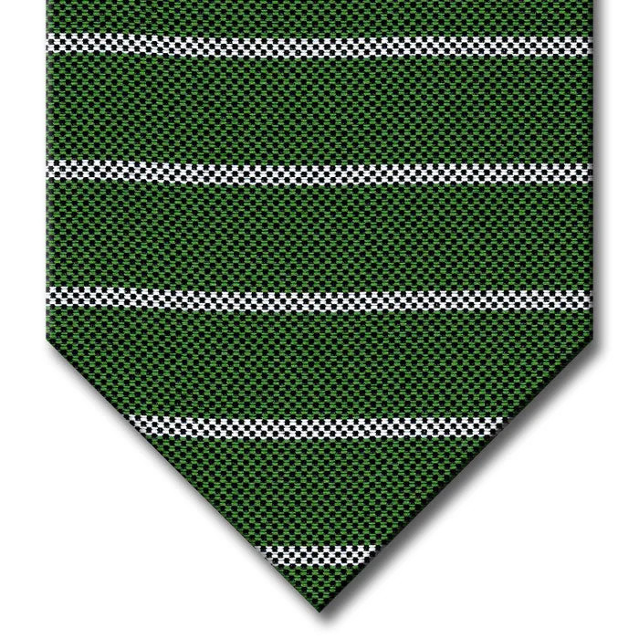 classic silk wedding necktie sets-Green with Silver Stripe Tie