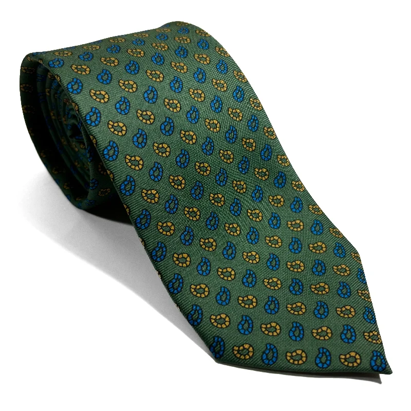 affordable silk necktie ideas for weddings-Hand-Printed Green Small Paisley Silk Tie