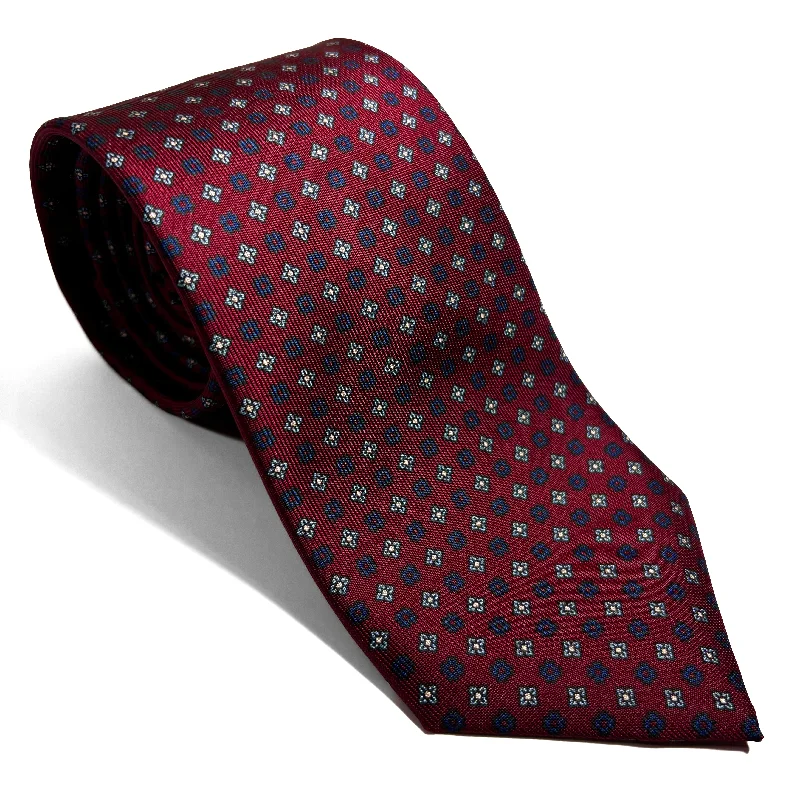 premium silk necktie styles for business wear-Hand-Printed Burgundy Floral Silk Twill Tie