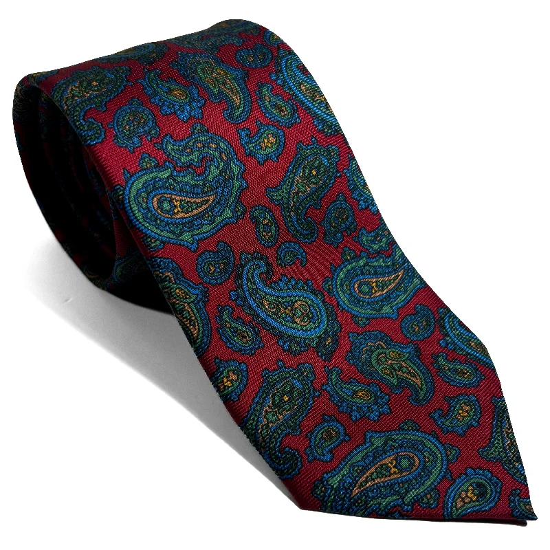 luxurious silk necktie ideas for business wear-Hand-Printed Red Paisley Silk Tie