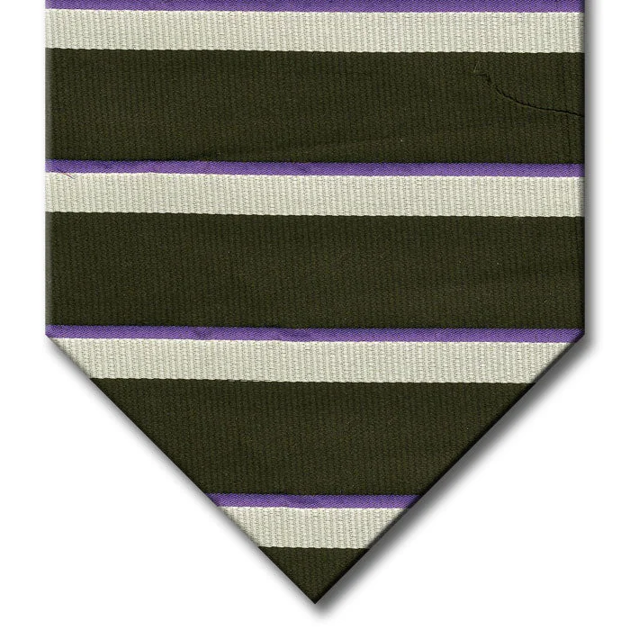 elegant silk necktie options for office wear-Hunter Green with Purple and Silver Stripe Tie