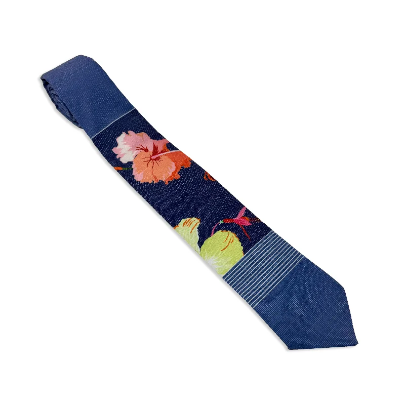 classic silk wedding necktie sets-Sky Hibiscus Panel