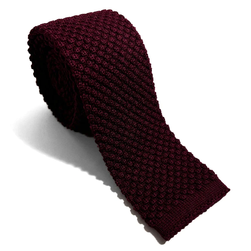 premium silk bow ties for weddings-Large Knot Burgundy Wool Knitted Tie