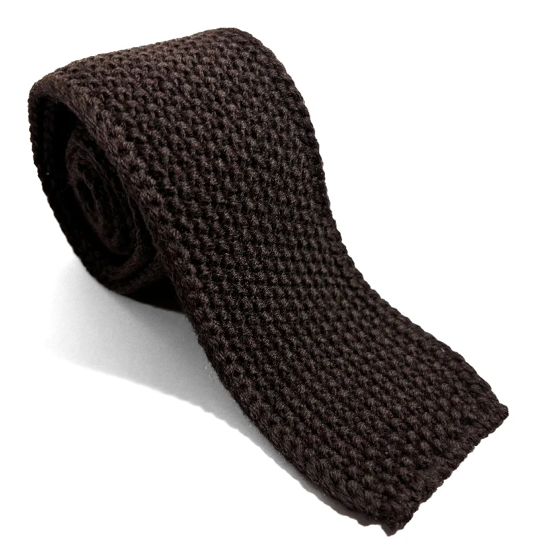 modern silk necktie styles for formal events-Large Knot Dark Brown Wool Knitted Tie