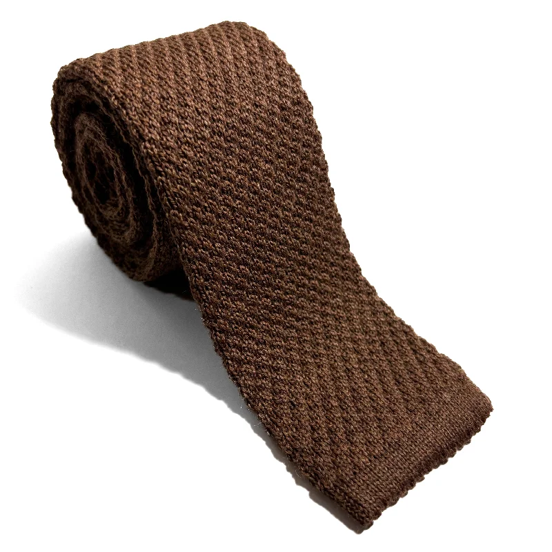 silk necktie designs for corporate events-Large Knot Light Brown Wool Knitted Tie