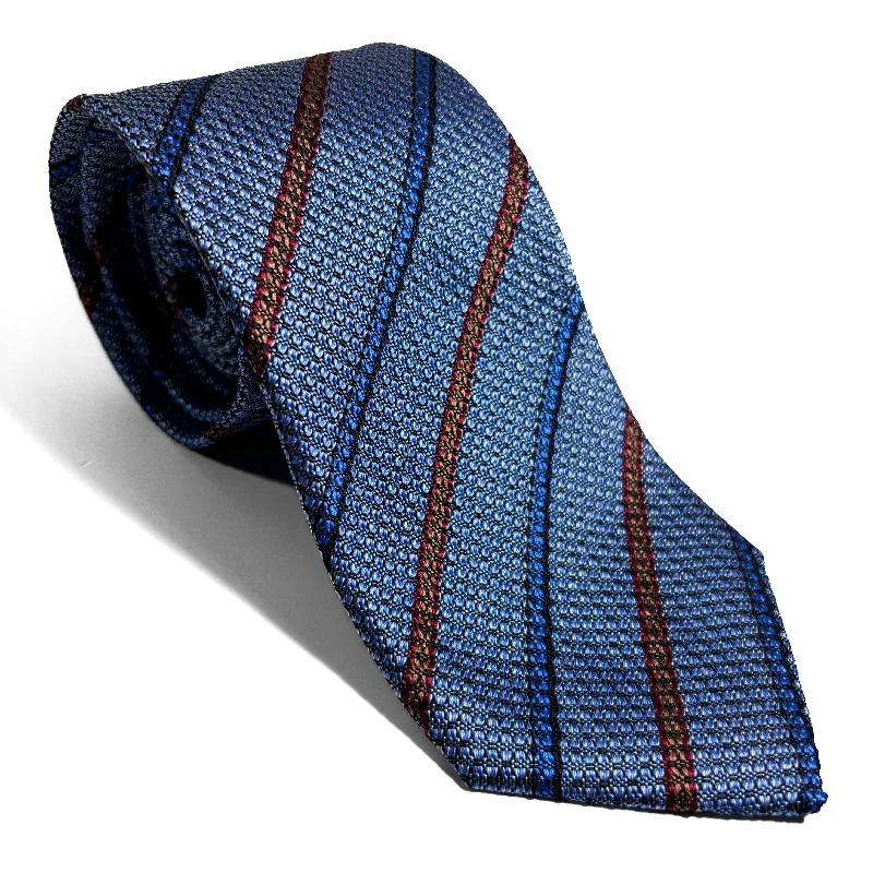 luxury silk necktie options for wedding parties-Light Blue Striped Silk Grenadine Tie (English Weave)