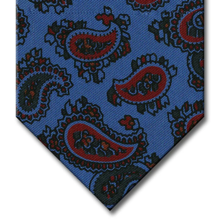 elegant business silk necktie colors-Light Blue with Red and Green Paisley Tie