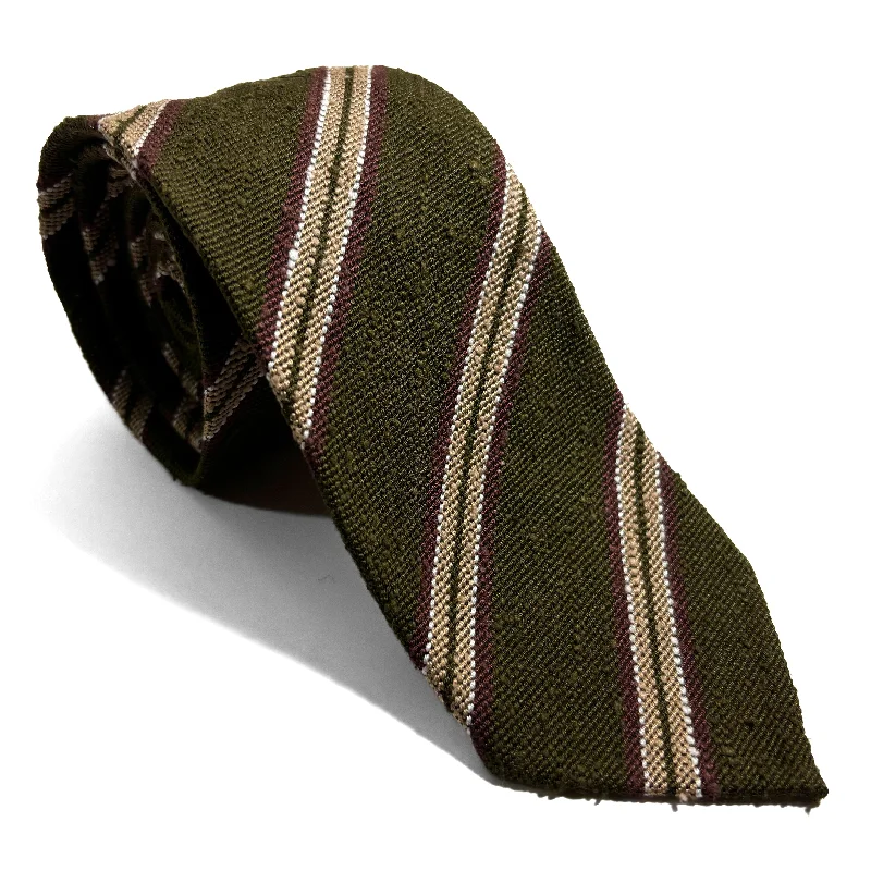 stylish business silk necktie combinations-Luxury Olive Green Stripe Untipped Silk Shantung Tie