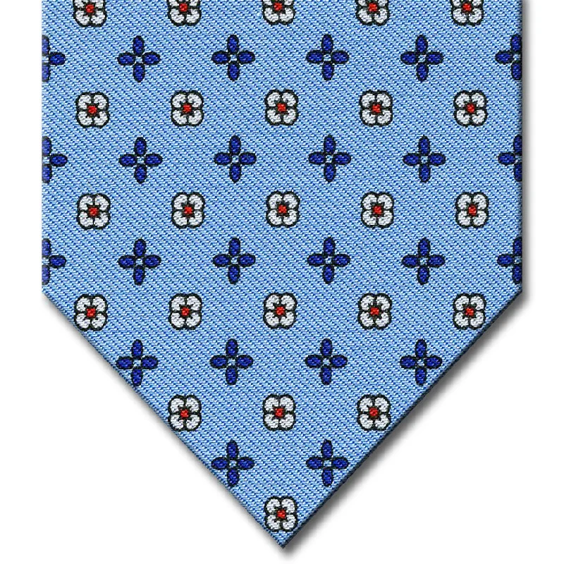 high-end silk necktie sets for wedding celebrations-Medium Blue with Navy Floral Pattern Tie