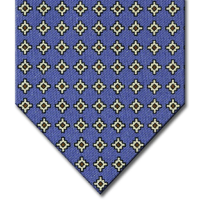 trendy silk necktie styles for business wear-Medium Blue with Tan Geometric Pattern Tie