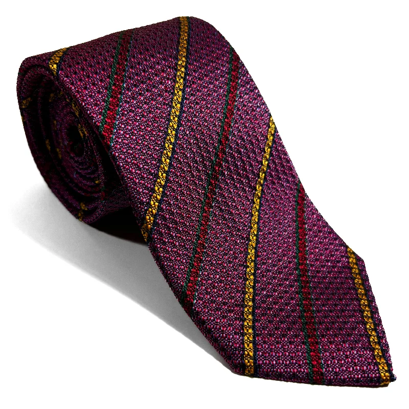 trendy silk necktie packs for business wear-Mottled Red Striped Silk Grenadine Tie (English Weave)