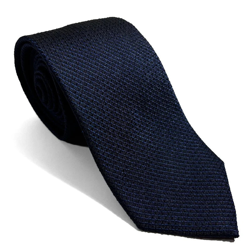 affordable designer silk wedding necktie packs-Navy Blue Silk Grenadine Tie (English Weave)