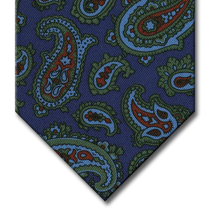 unique silk necktie designs for wedding events-Navy, Green and Red Paisley Tie