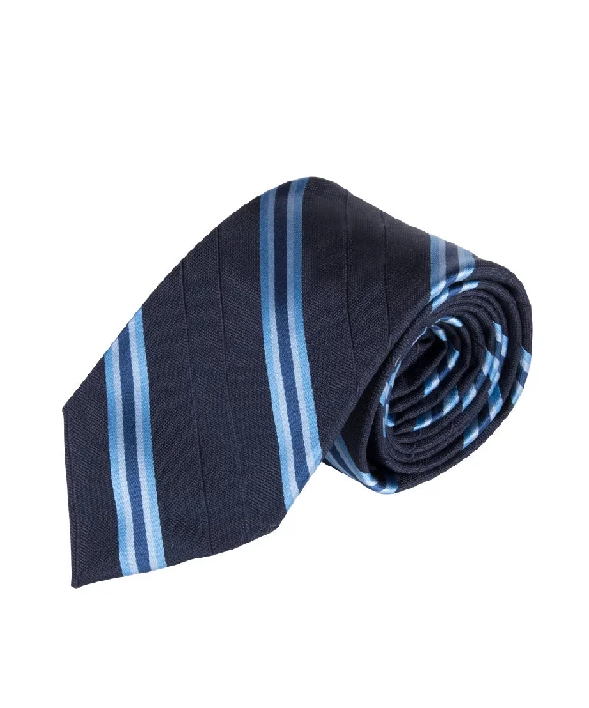 trendy silk bow ties for business wear-Navy & Lt Blue Stripe (Long)