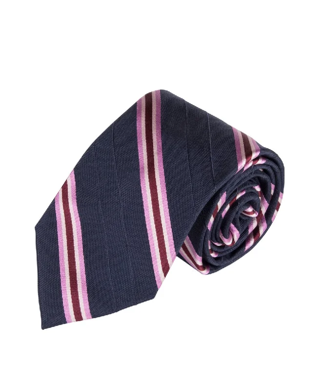 stylish wedding silk necktie colors for men-Navy & Pink Stripe (Long)