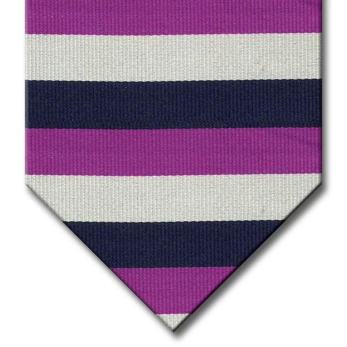 high-quality silk wedding necktie options-Navy, Purple and Silver Stripe Tie